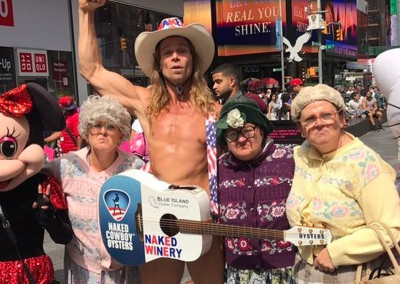 Black Country comedy troupe The Fizzogs dance with The Naked Cowboy in New York
